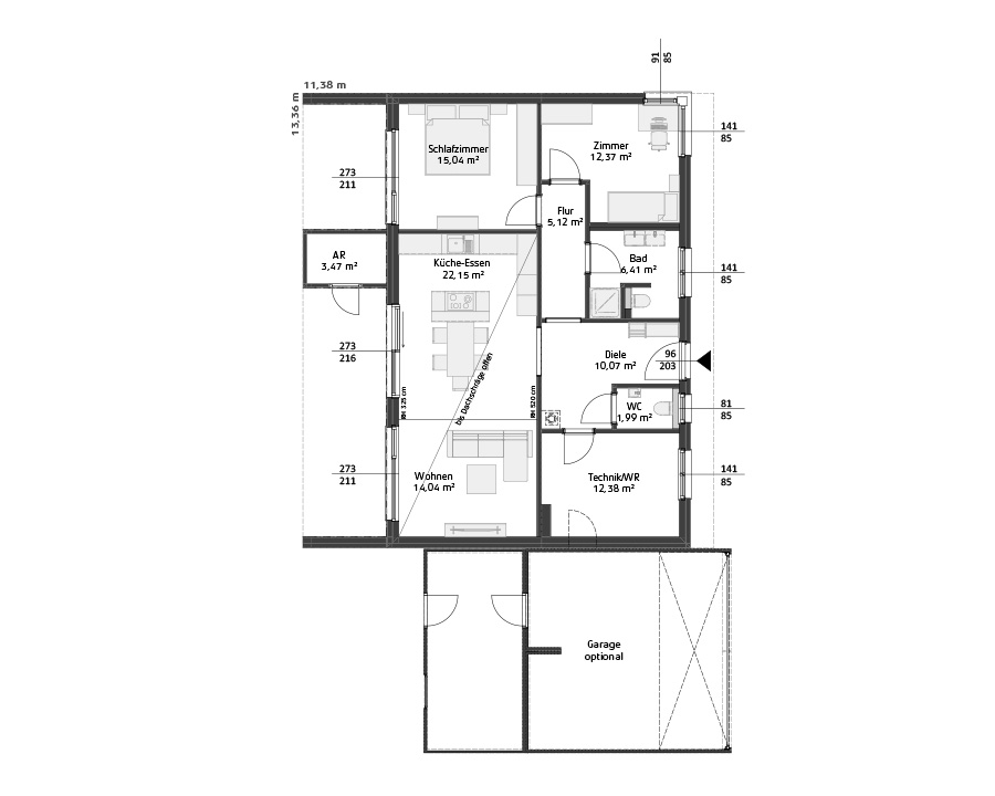 Grundriss des Fertighaus-Modells Comfort 100 S