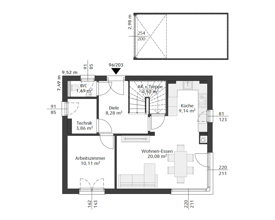 Grundriss des Erdgeschosses des Einfamilienhauses Smart Edition 116 W