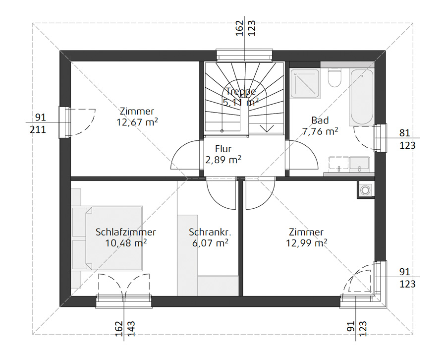 Grundriss des Obergeschosses des Einfamilienhauses Smart Edition 116 W