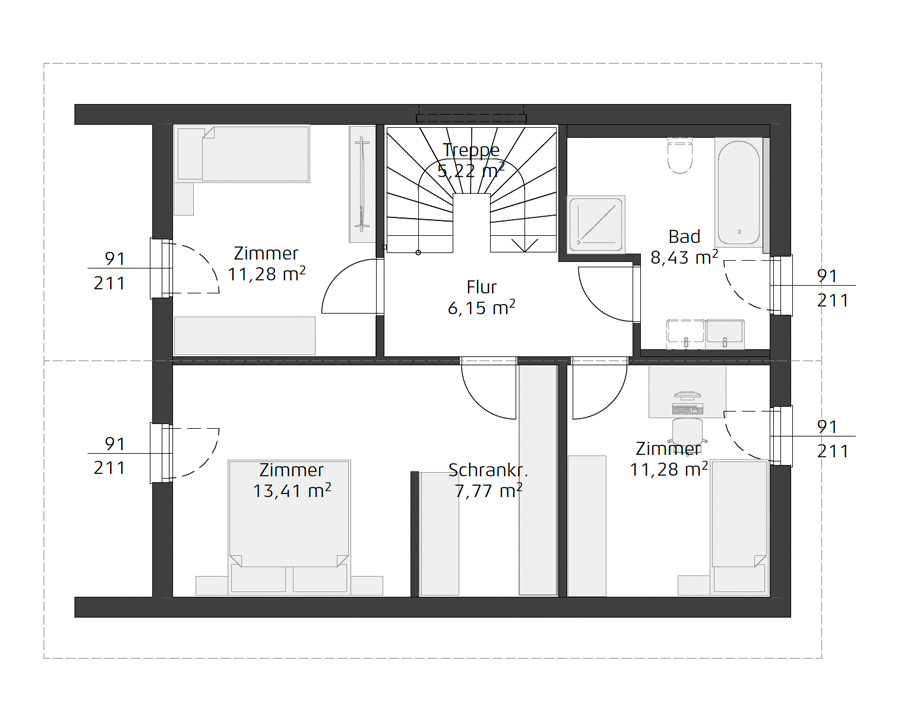 Grundriss des Dachgeschosses des Einfamilienhauses Smart Edition 128 S