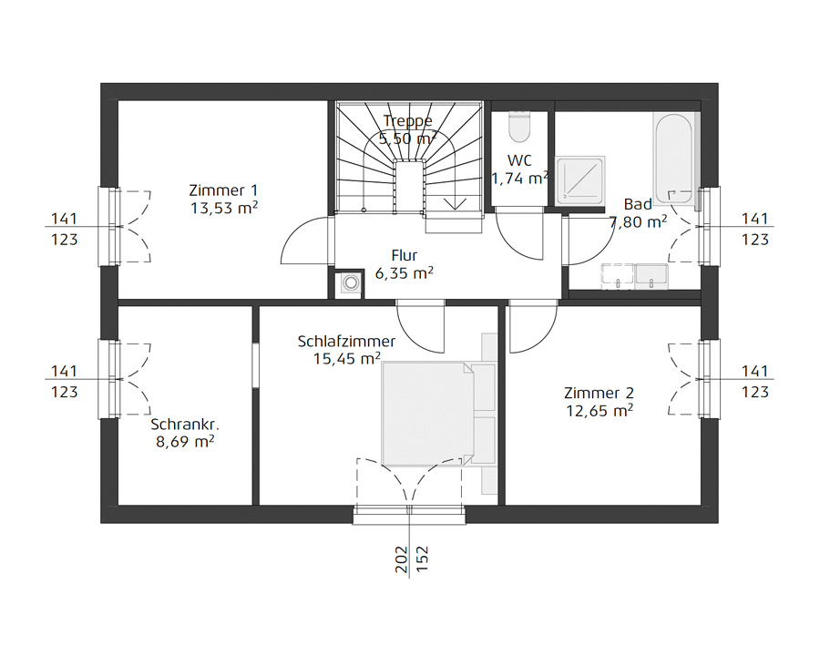 Grundriss des Dachgeschosses des Einfamilienhauses Smart Edition 145 S